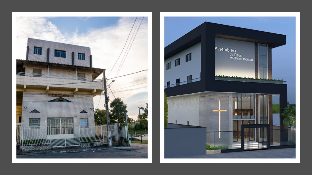Nossa História fachada antes e depois